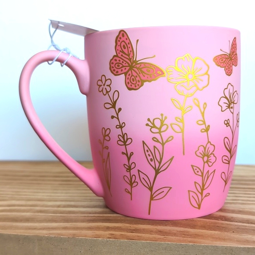 NEW 🦋 Seeds and Sunshine Butterfly Pink Gold Beautiful Mug Coffee Tea ☕️
